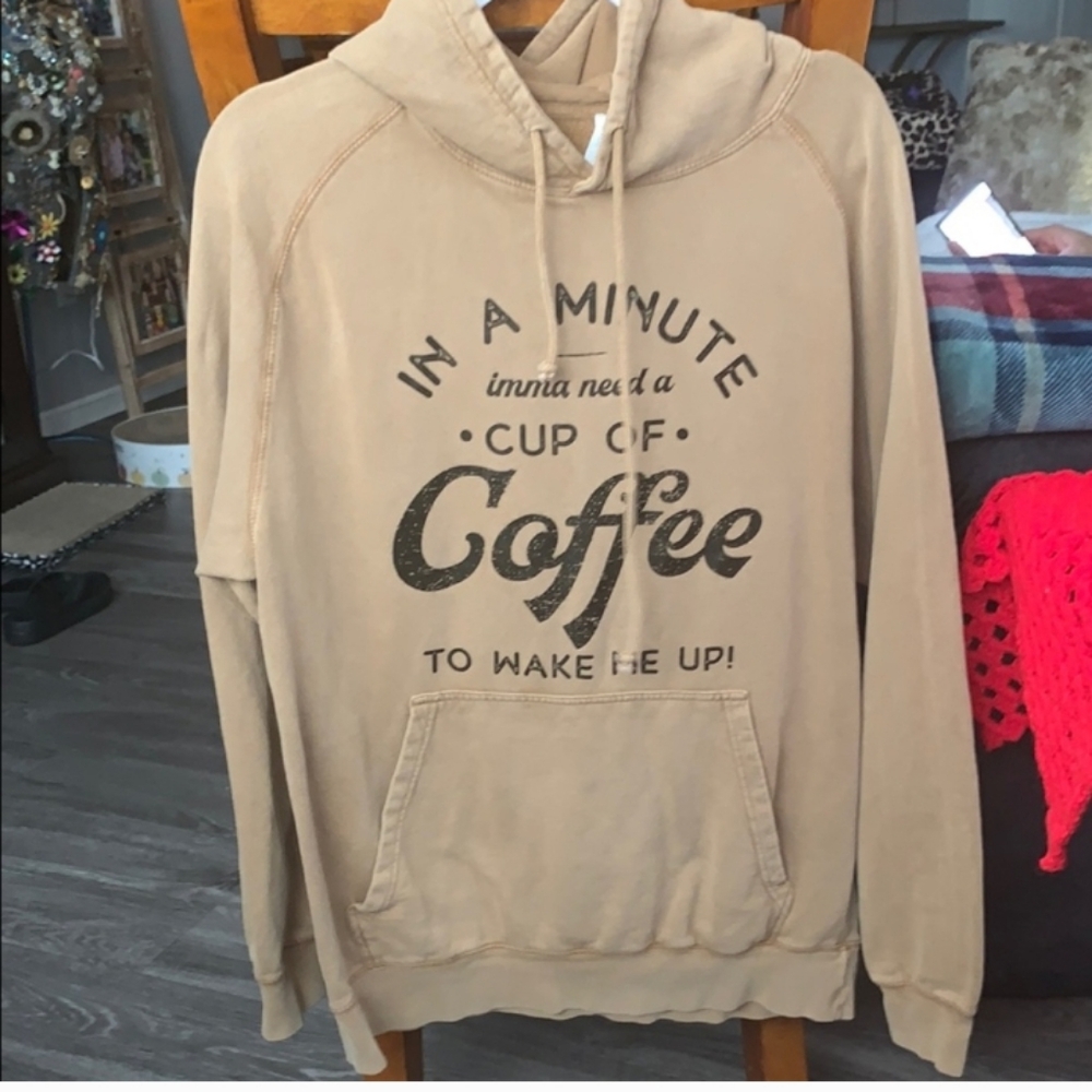 Womens Sz LARGE Like New Brown&Black COFFEE Hooded Sweatshirt. Cute!